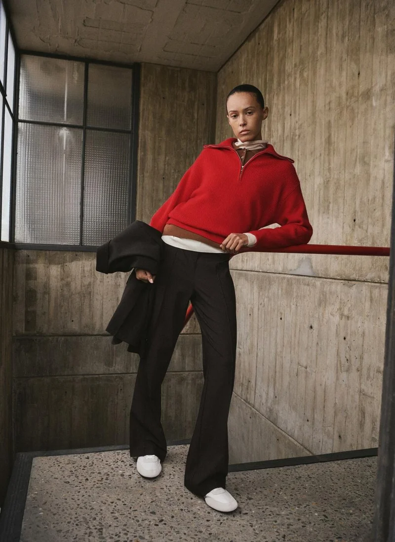 MANGO Sweater with contrasting zip collar
